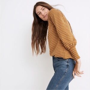 Madewell Floral Jacquard Squareneck Top mustard yellow size Medium boho